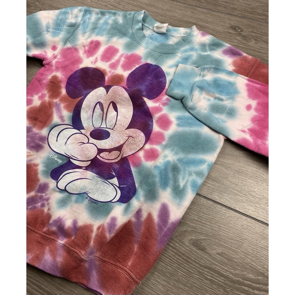 Junk Food Unisex Sweatshirt Disney Mickey Mouse Tie Dye Pink Blue XS